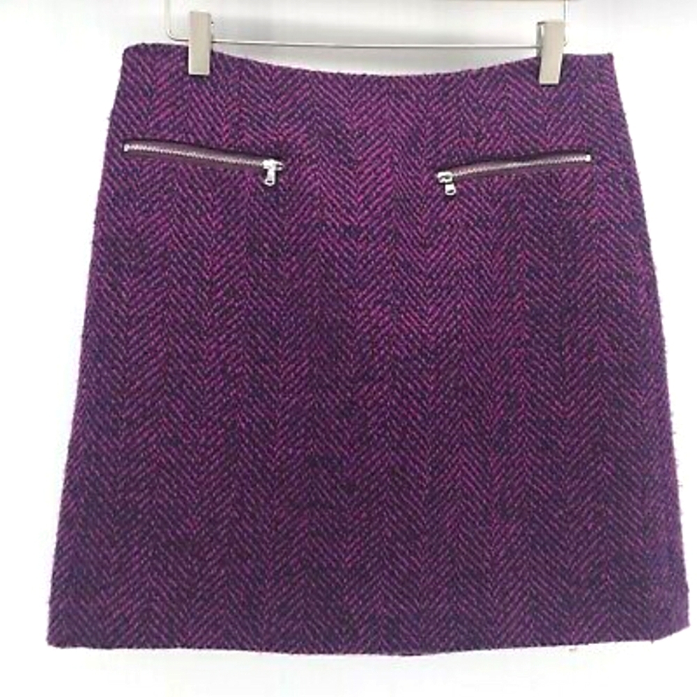 LOFT Skirt Purple Tweed Mini Pencil Zipper Pockets Lined Flat Front Mod